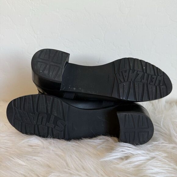 Stuart Weitzman Black OnTheStreet Soft Leather Chainlink Pull On Moto Booties - Picture 8 of 9